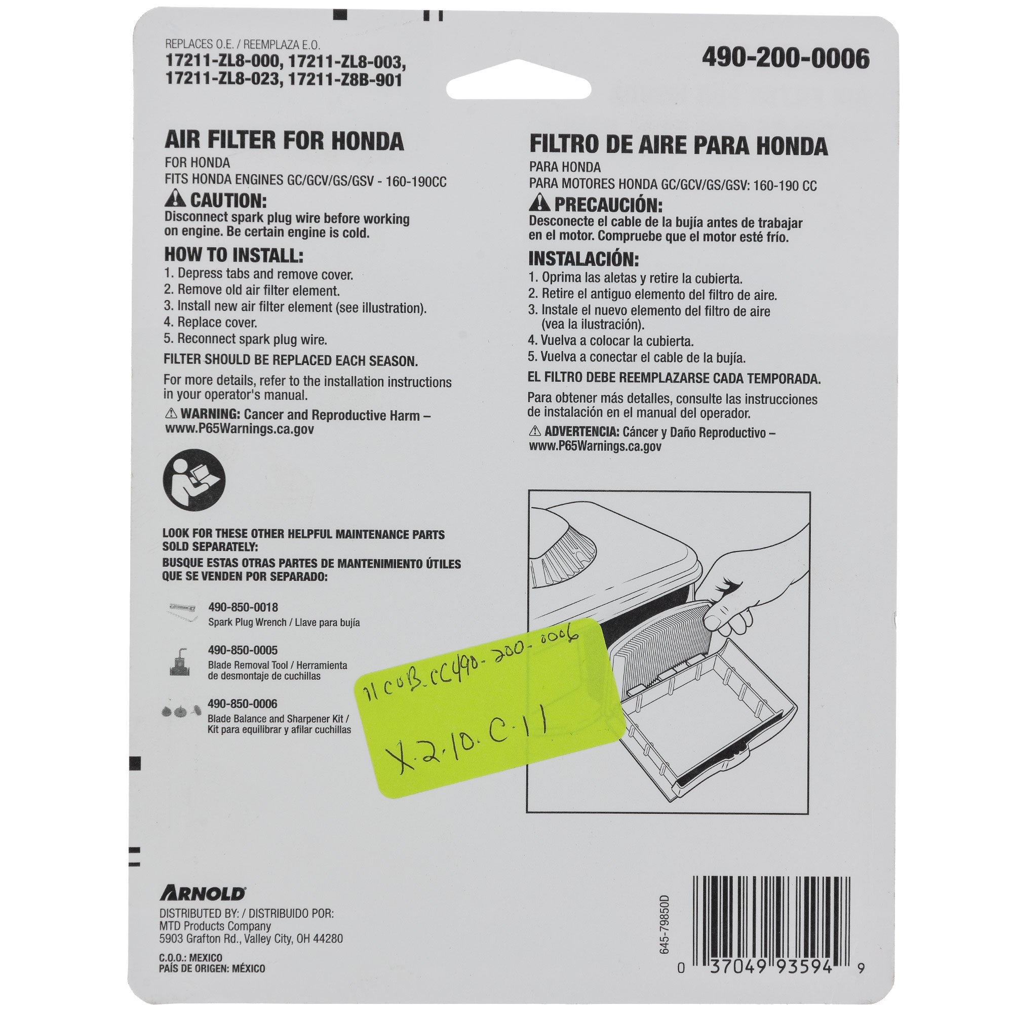 Arnold 490-200-0006 Air Filter