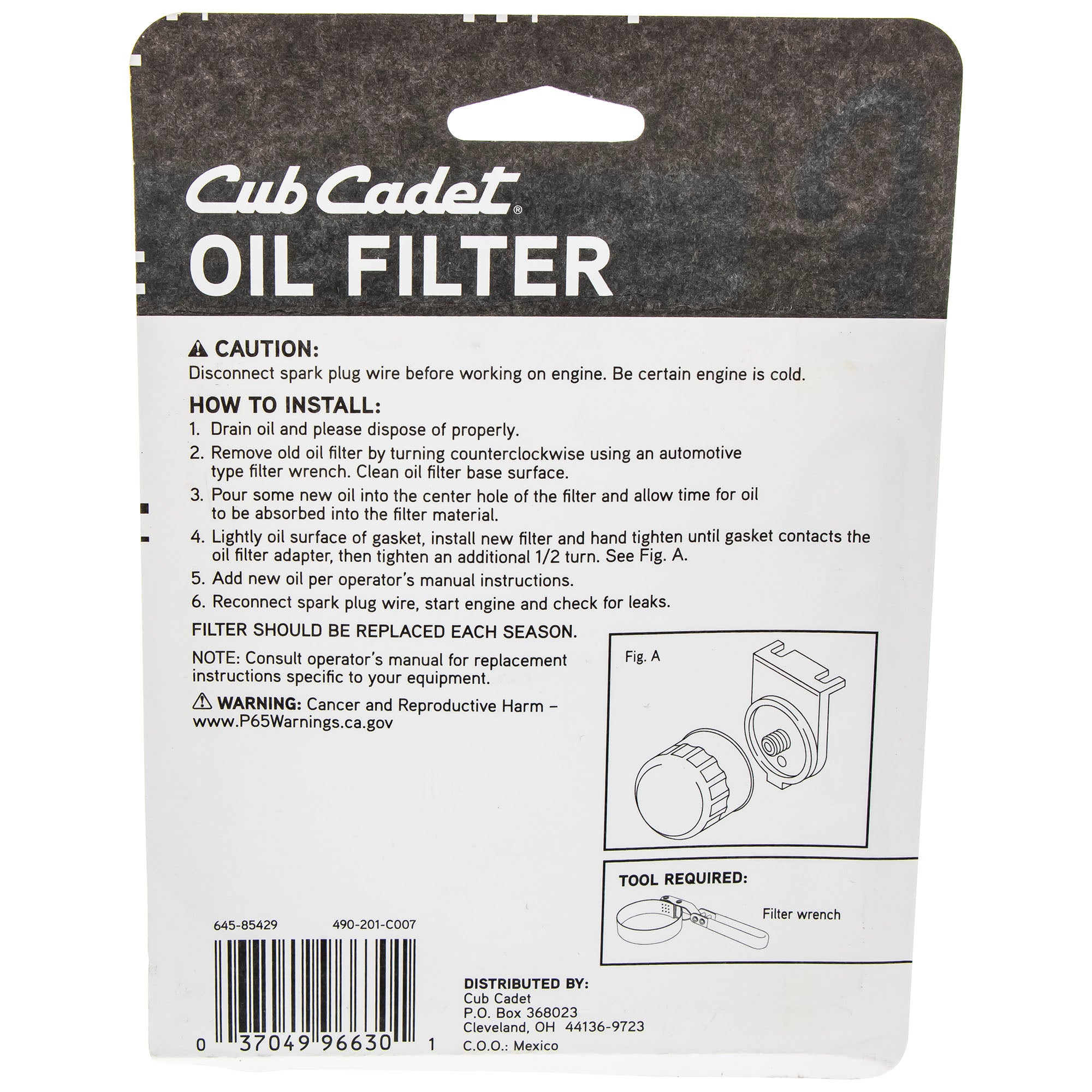CUB CADET 490-201-C007 Oil Filter
