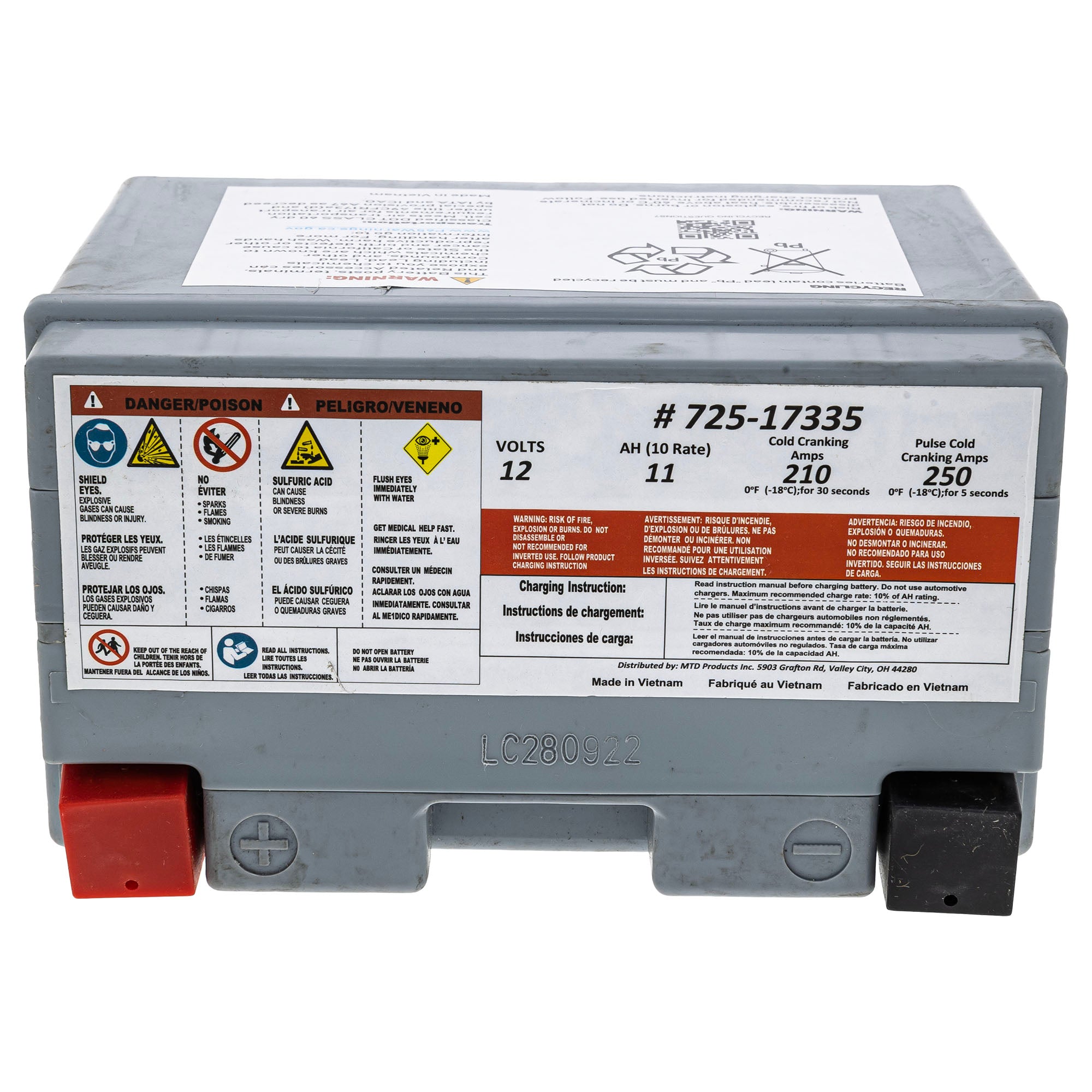 CUB CADET 725P17335 Battery 210cca 11AHR