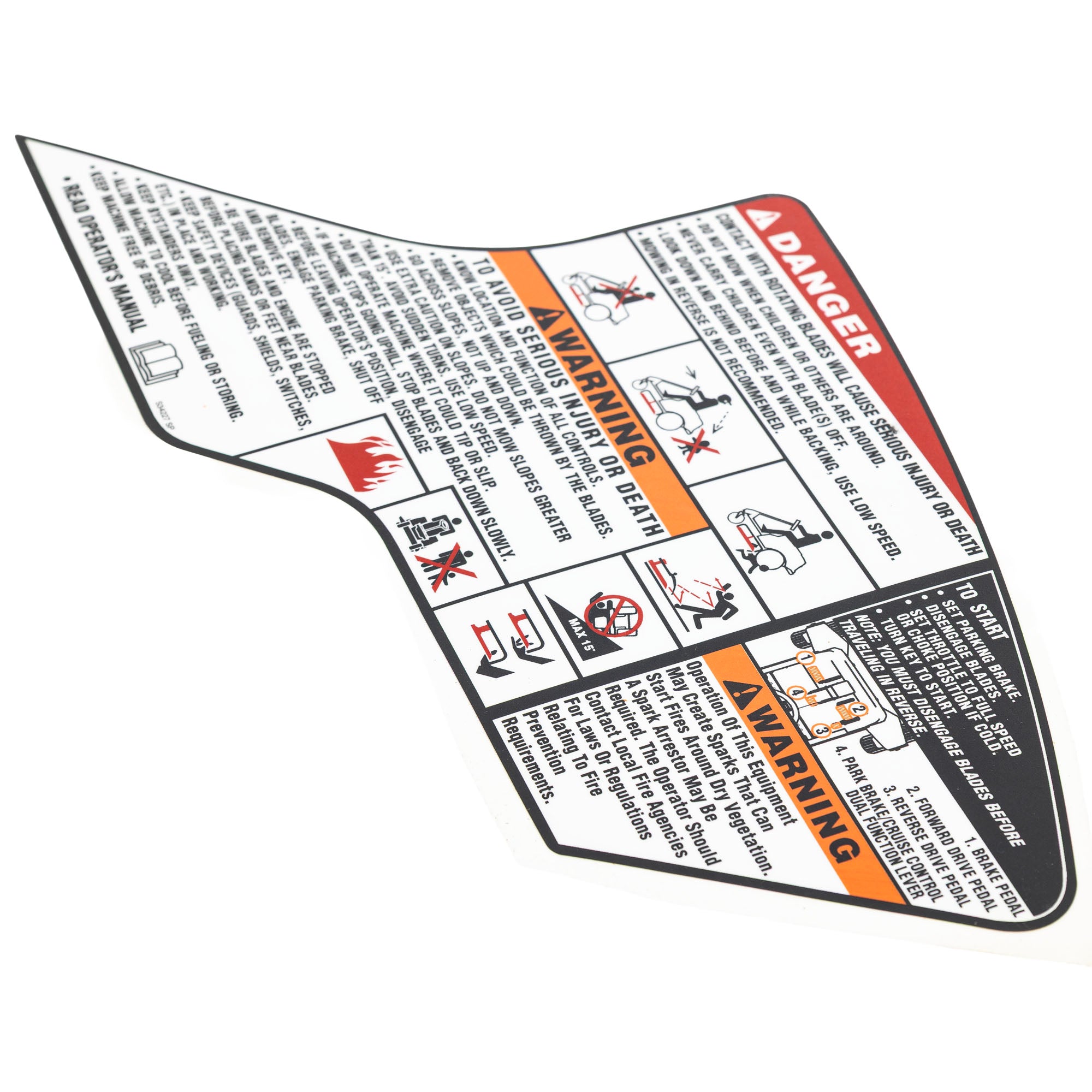 CUB CADET 777S34227 Left Hand Pod Start Instruction Label