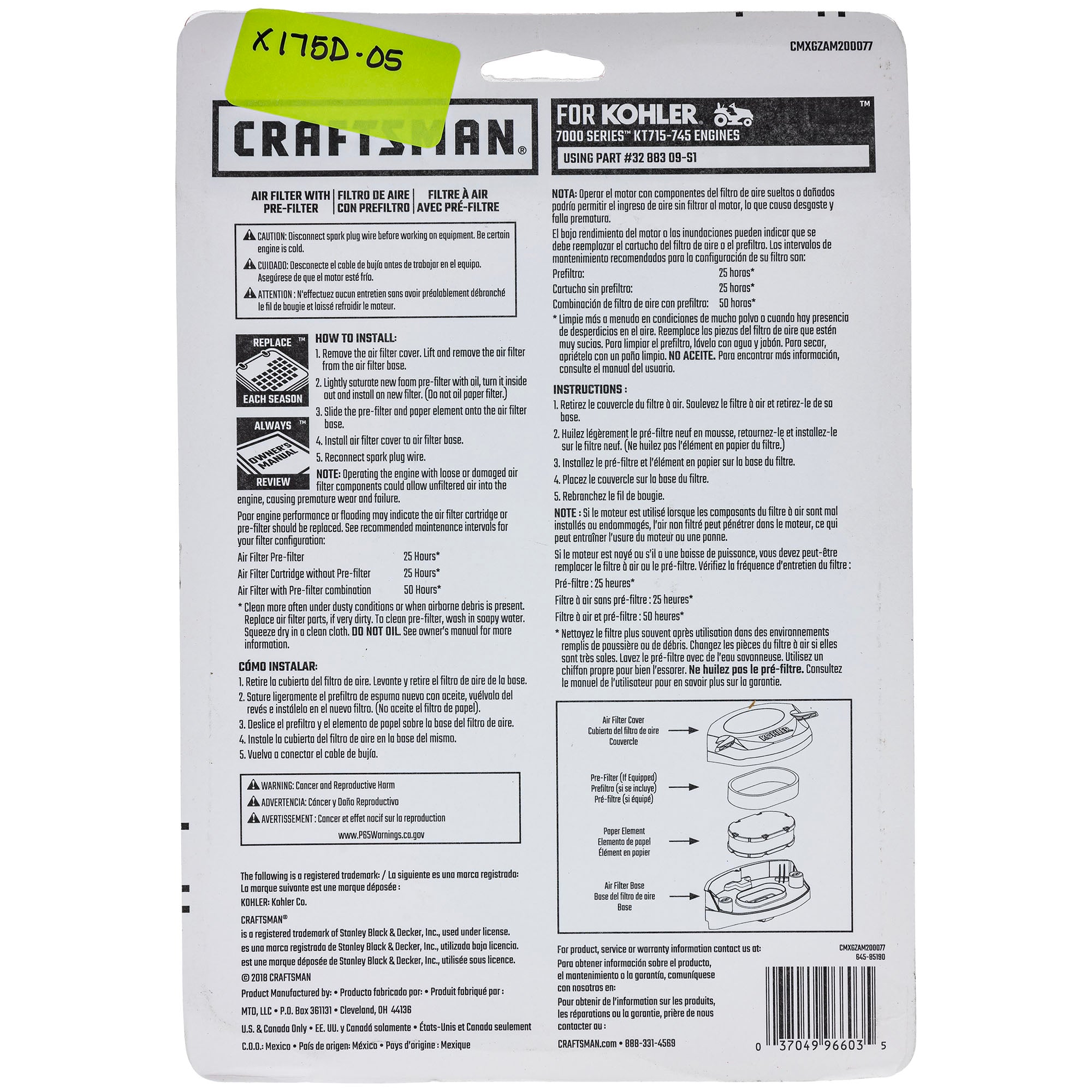 Craftsman CMXGZAM200077 Air Filter32
