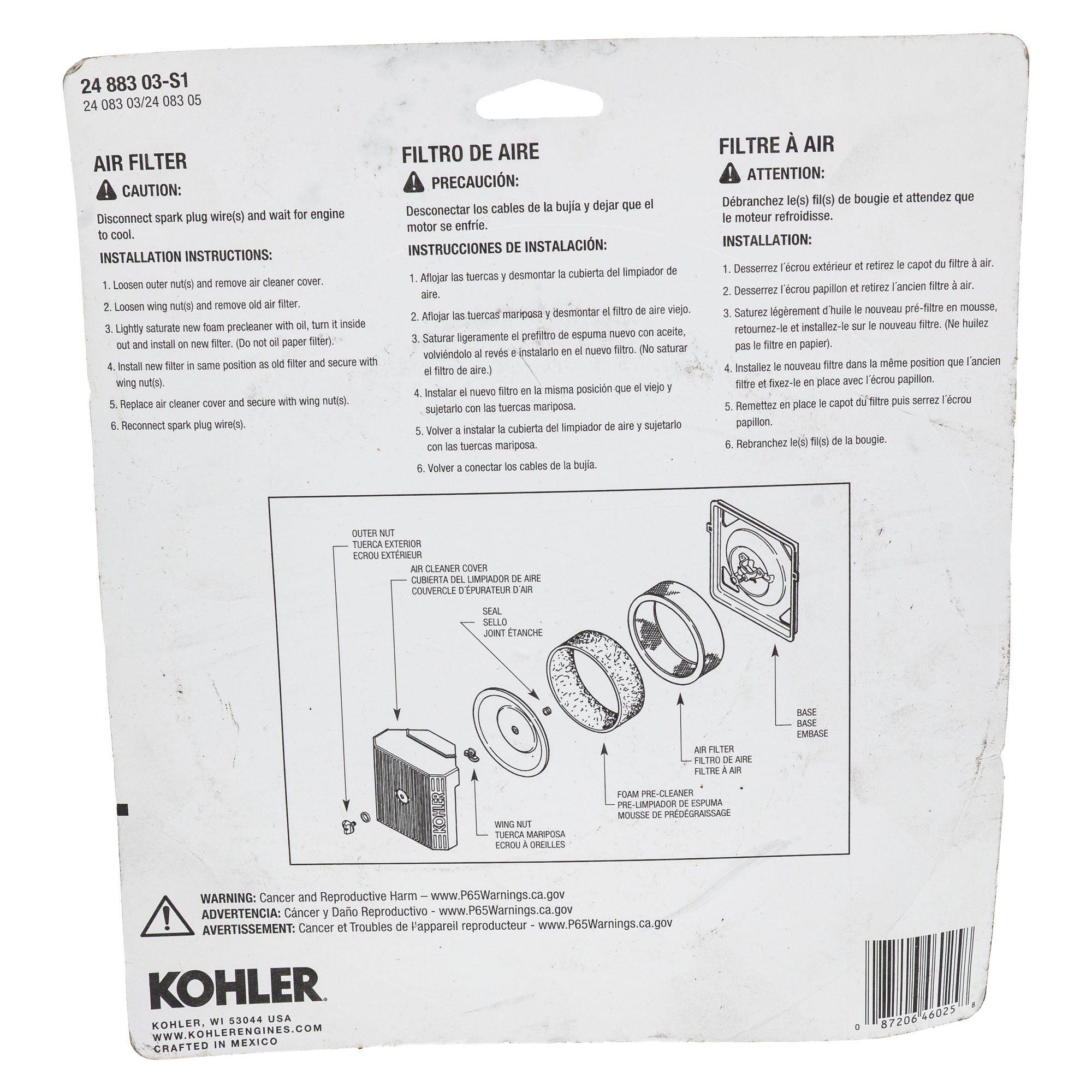 CUB CADET KH-24-883-03-S1 Air Filter w/Pre-Cleaner