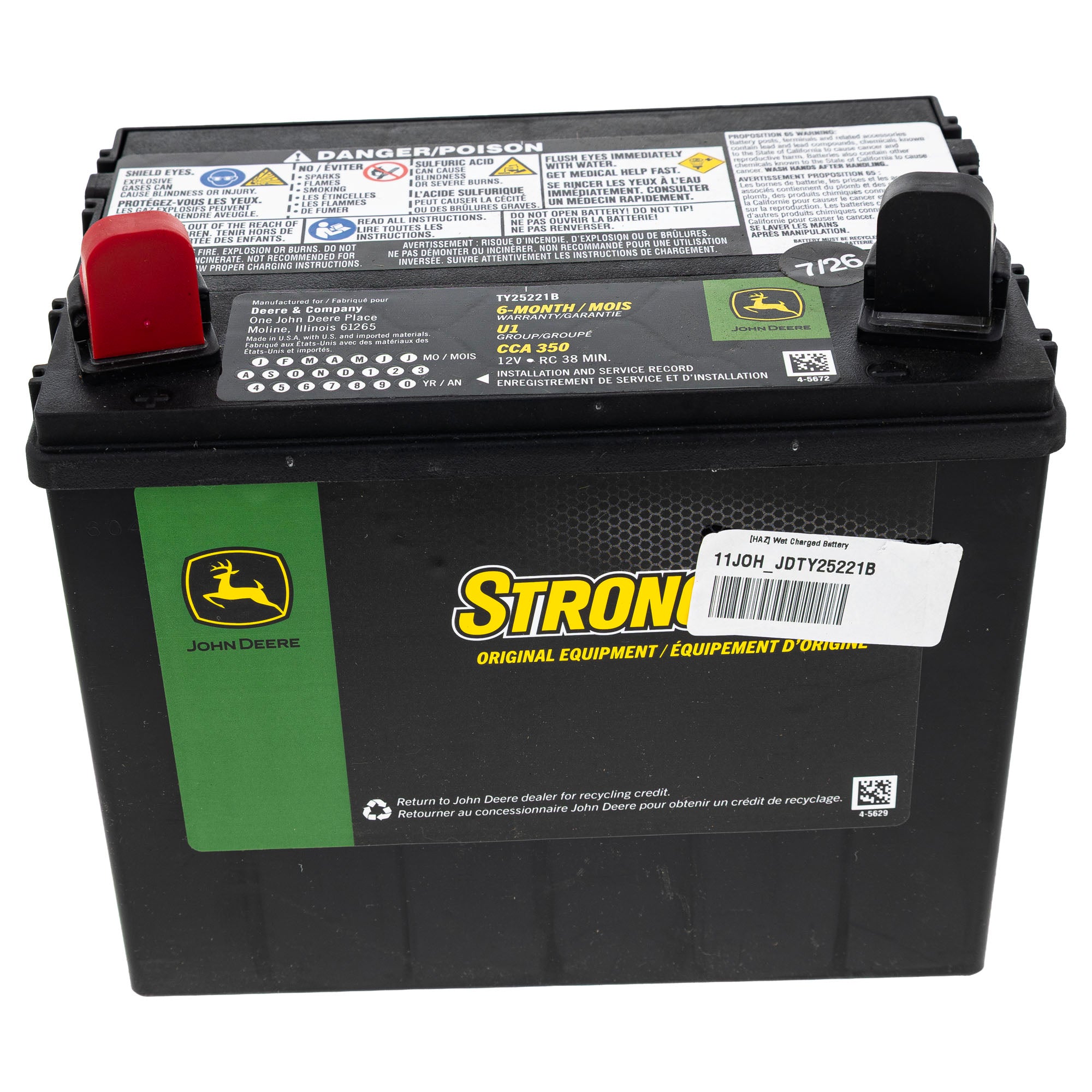 John Deere TY25221B Wet Charged Battery