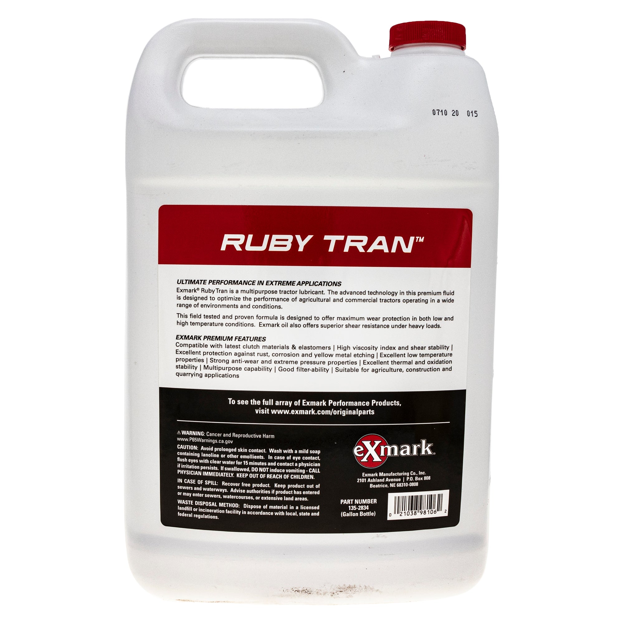 Exmark 135-2834 Full Synthetic Wet Clutch Transmission Fluid 1 Gallon Bottle Ruby Tran