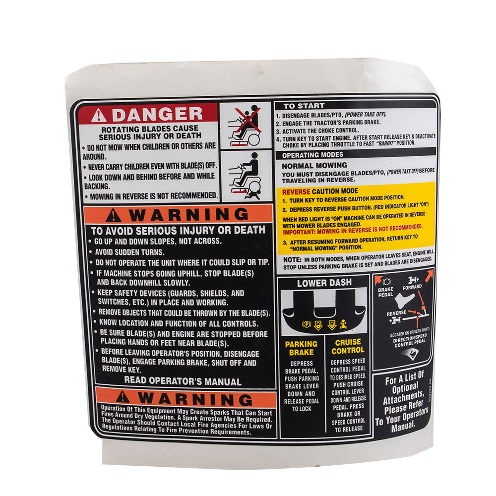CUB CADET 777S33233 Label